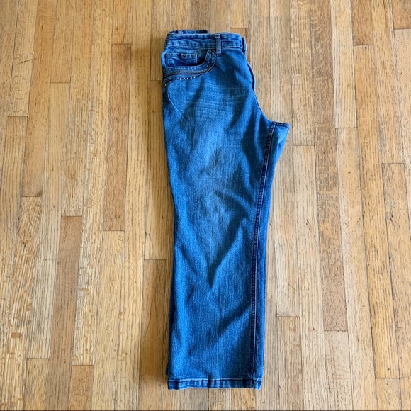 Christopher Banks Blue Straight Leg Rhinestone Pockets Ankle Jeans 16 Short - Picture 2 of 10